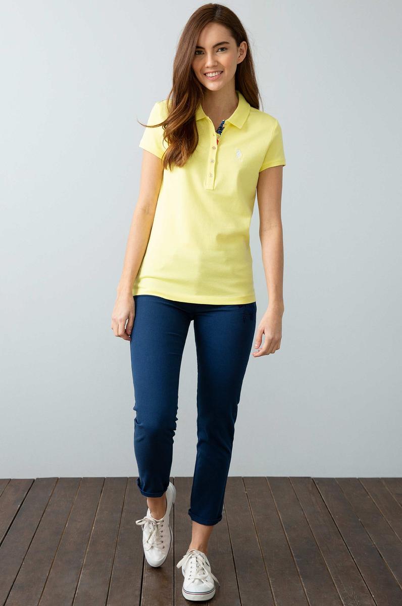 Kadın Sarı Basic Polo Yaka Tişört