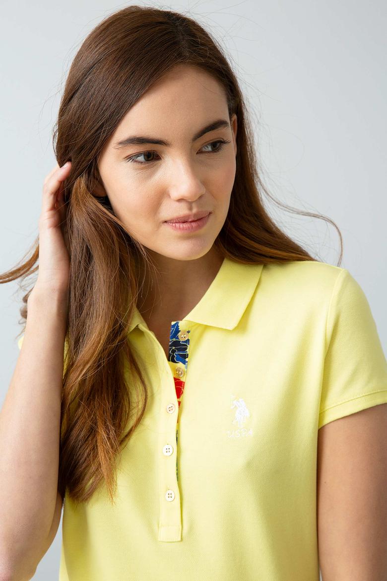 Kadın Sarı Basic Polo Yaka Tişört - 50198886247