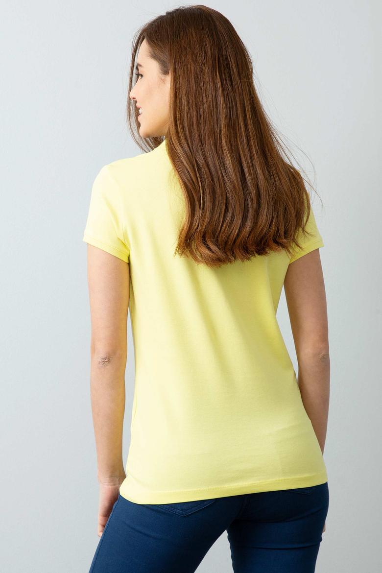 Kadın Sarı Basic Polo Yaka Tişört - 50198886247