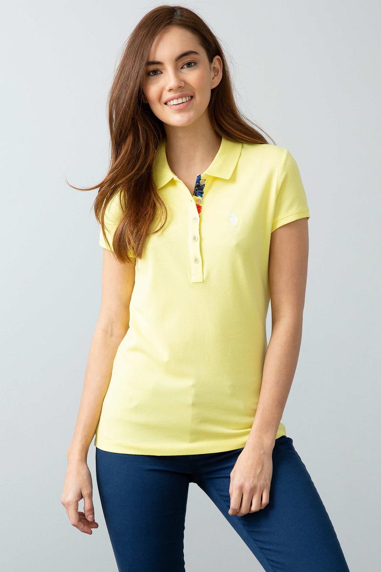 Kadın Sarı Basic Polo Yaka Tişört - 50198886247