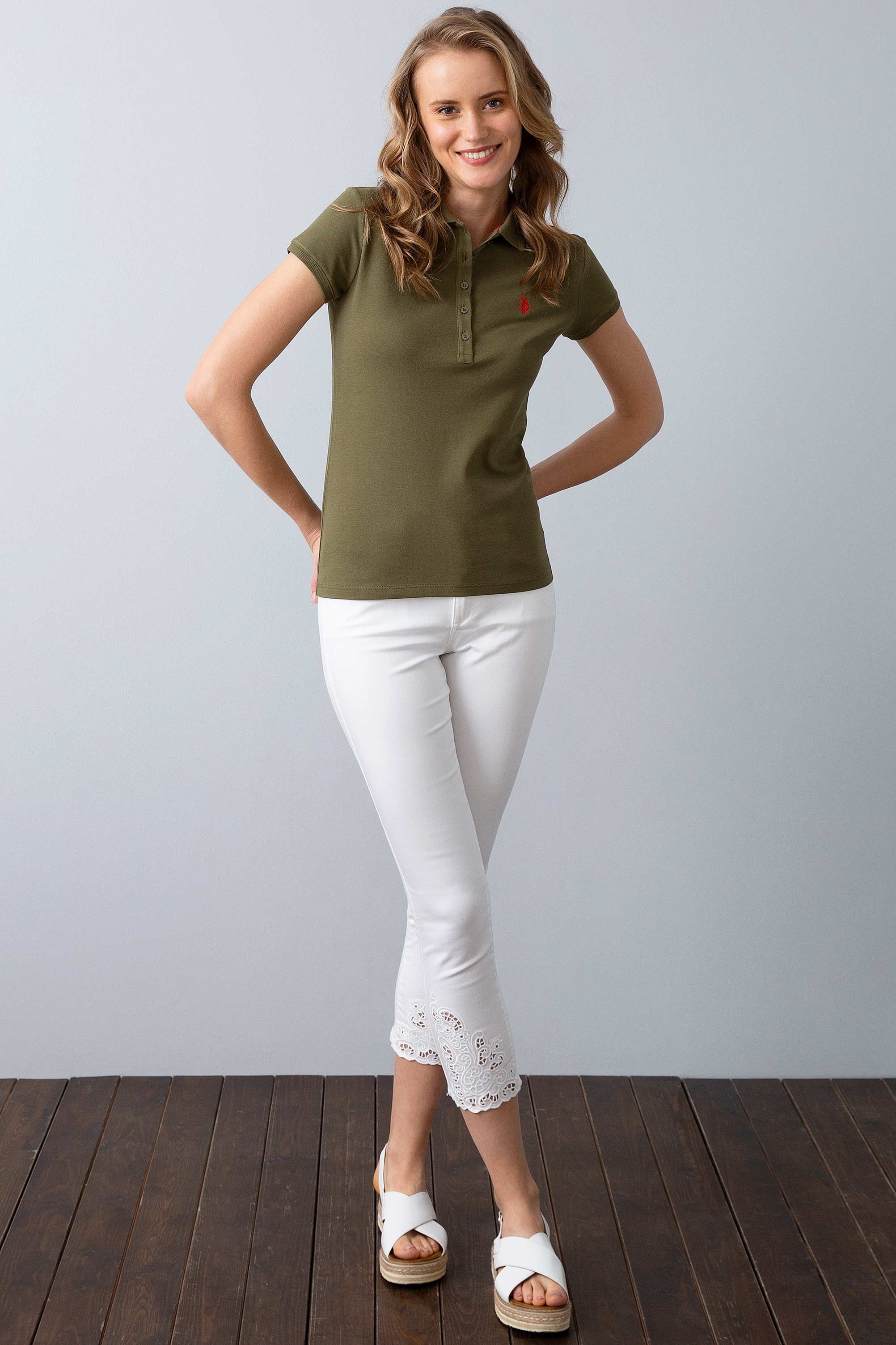 Kadın Haki Polo Yaka T-Shirt
