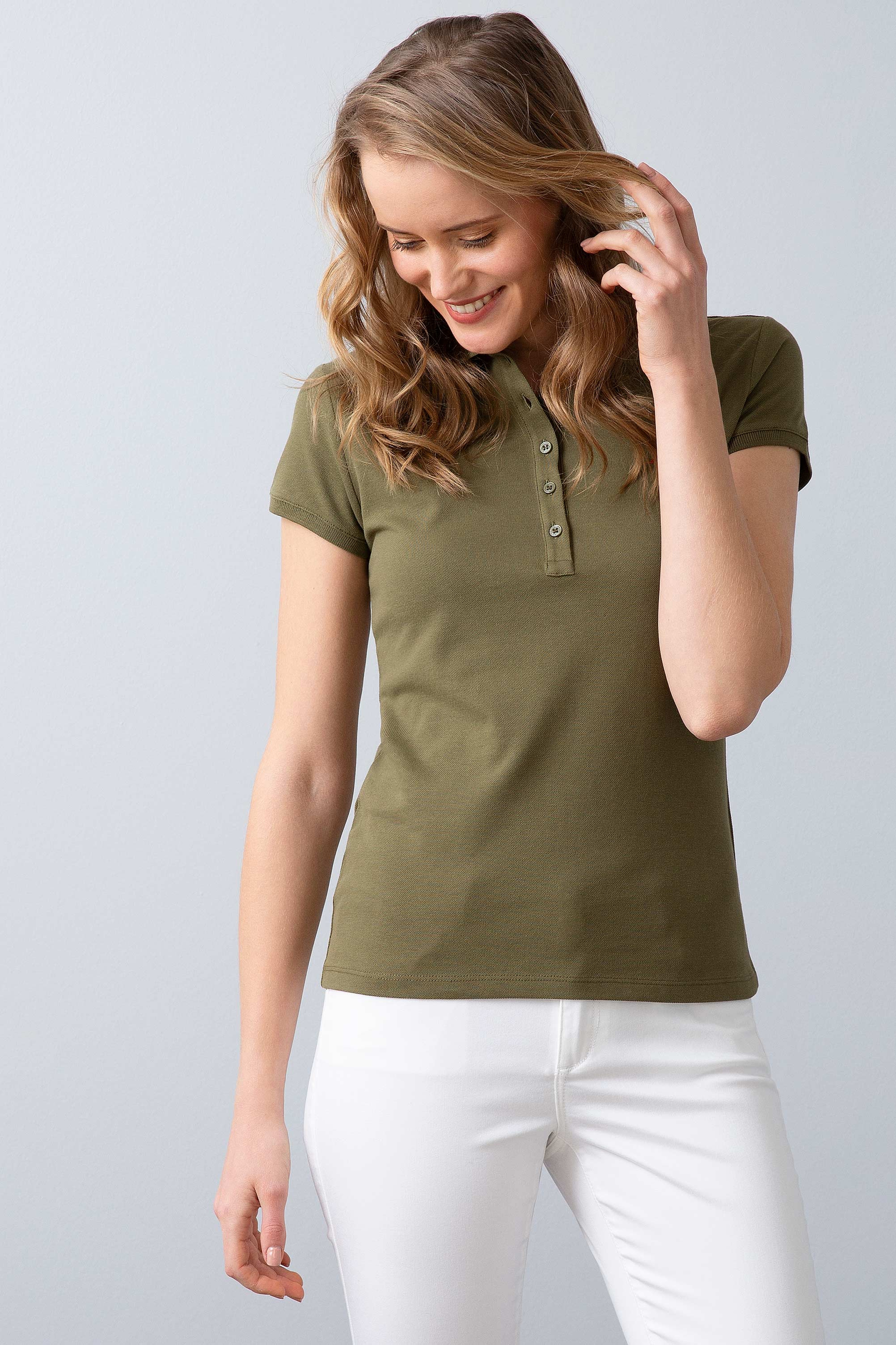 Kadın Haki Polo Yaka T-Shirt - Image 2