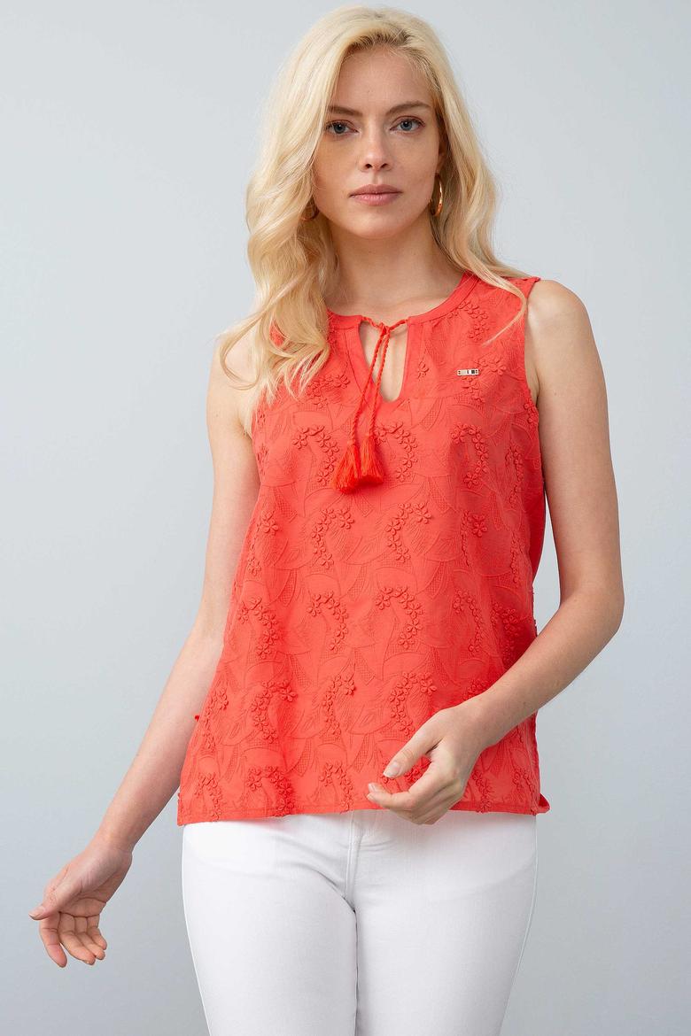 Kadın Kırmızı V - Yaka Kolsuz Tişört