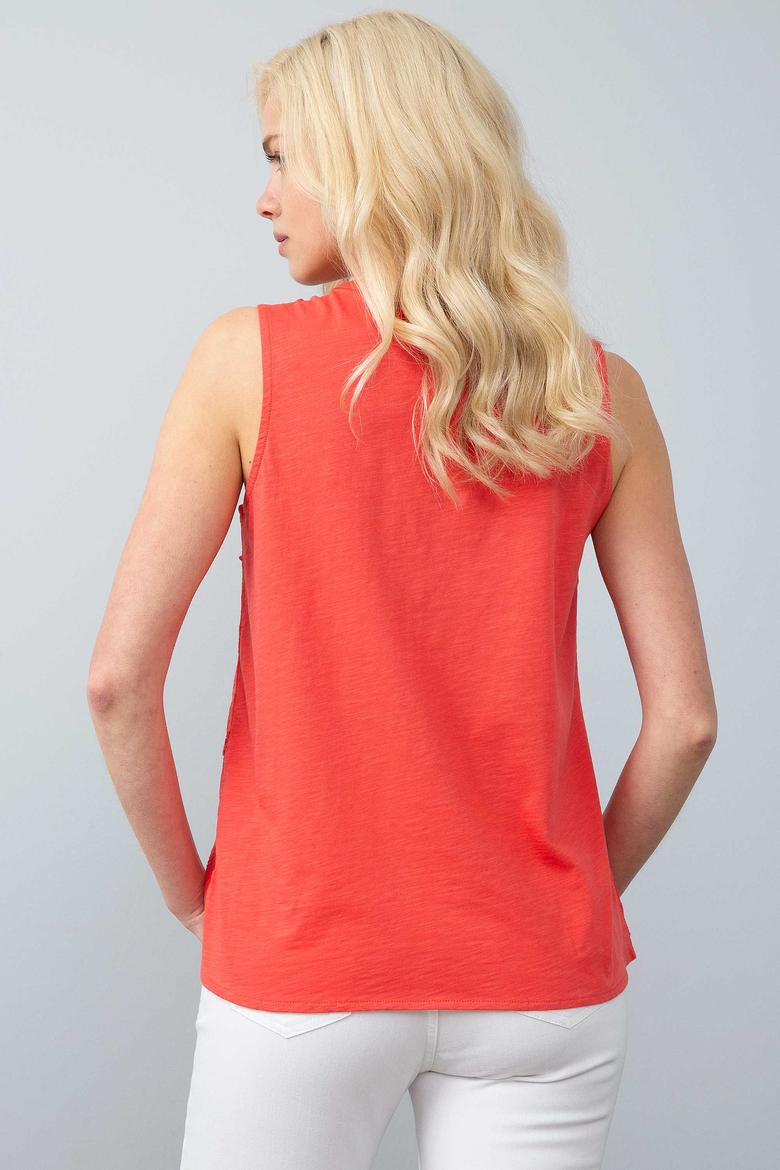 Kadın Kırmızı V - Yaka Kolsuz Tişört - 50202062013