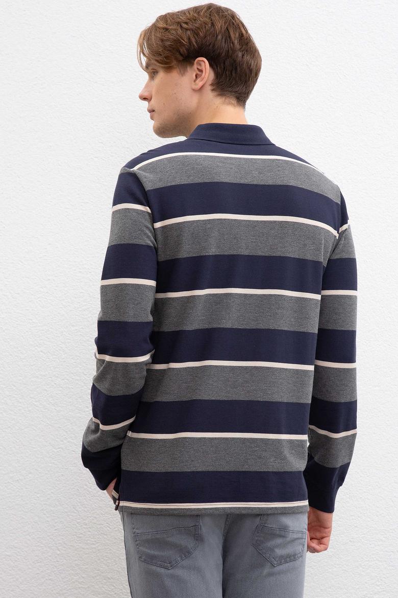 Erkek Lacivert Polo Yaka Sweatshirt - 50207477029