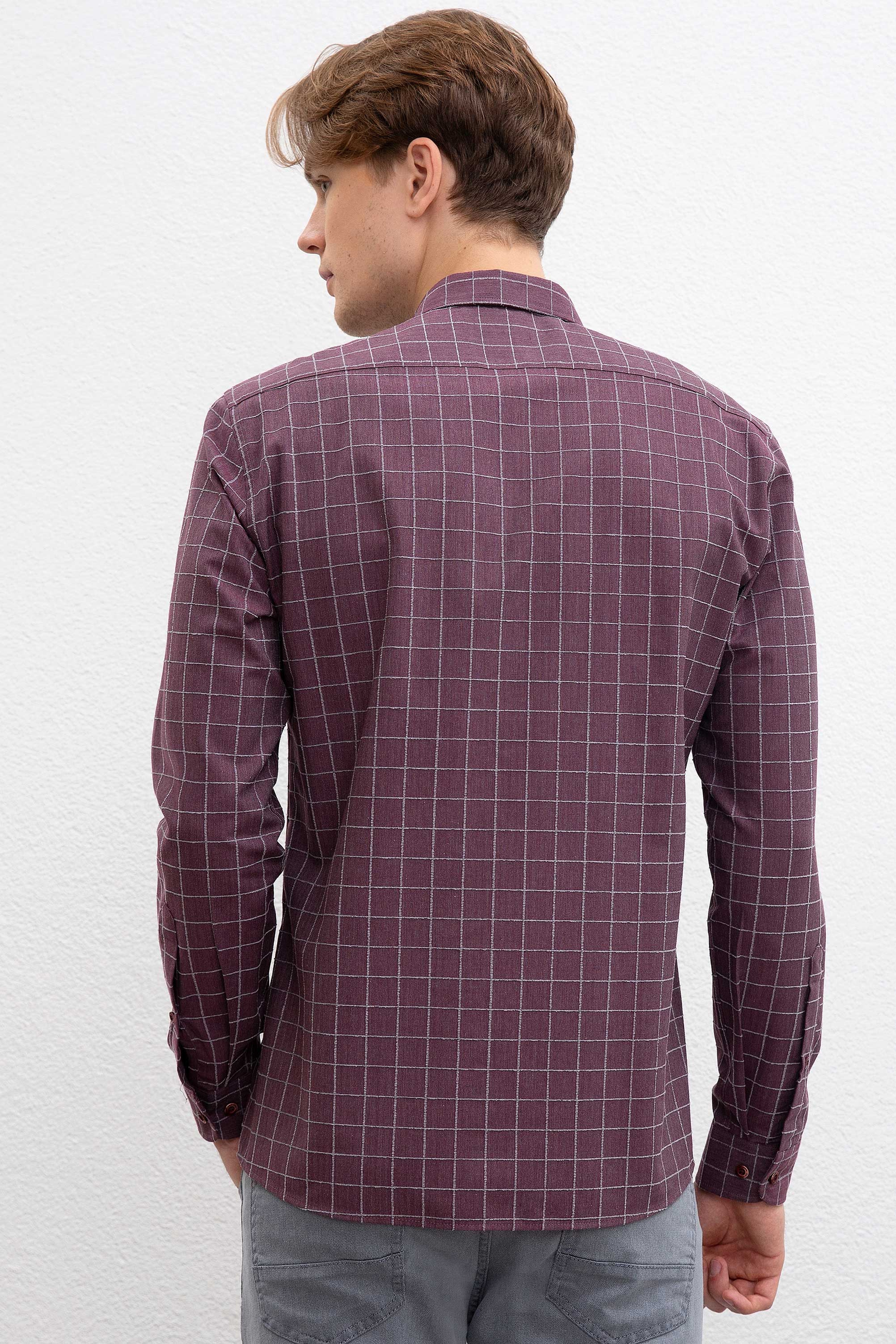 Erkek Bordo Uzun Kollu Gömlek - Image 3