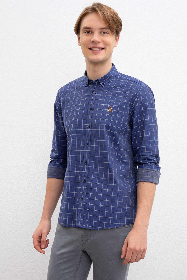 Erkek İndigo Uzun Kollu Gömlek