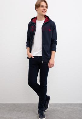 Erkek Lacivert Kapüşonlu Fermuarlı Sweatshirt - 50207307040