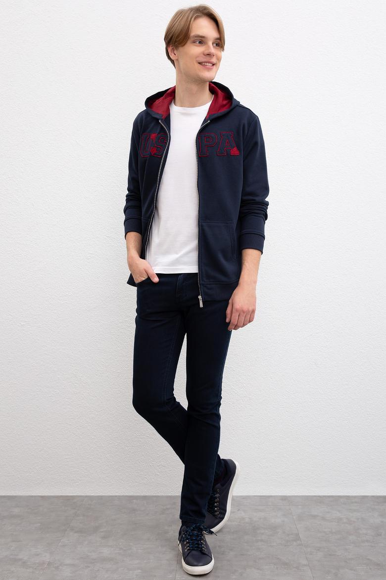 Erkek Lacivert Kapüşonlu Fermuarlı Sweatshirt - 50207307040