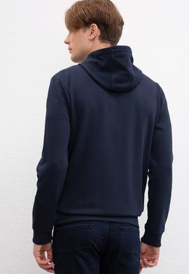 Erkek Lacivert Kapüşonlu Fermuarlı Sweatshirt - 50207307040
