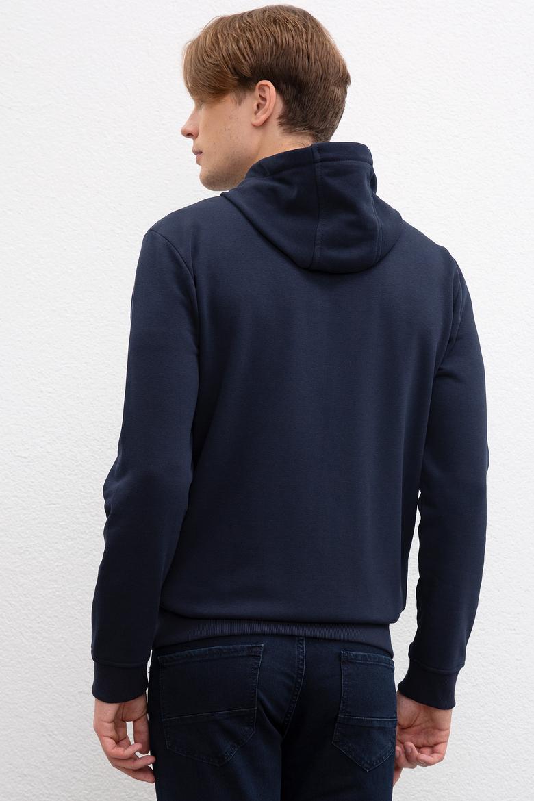 Erkek Lacivert Kapüşonlu Fermuarlı Sweatshirt - 50207307040