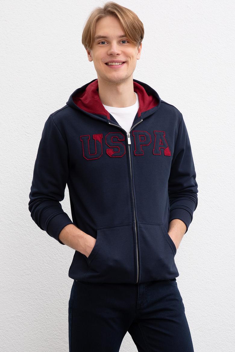 Erkek Lacivert Kapüşonlu Fermuarlı Sweatshirt - 50207307040