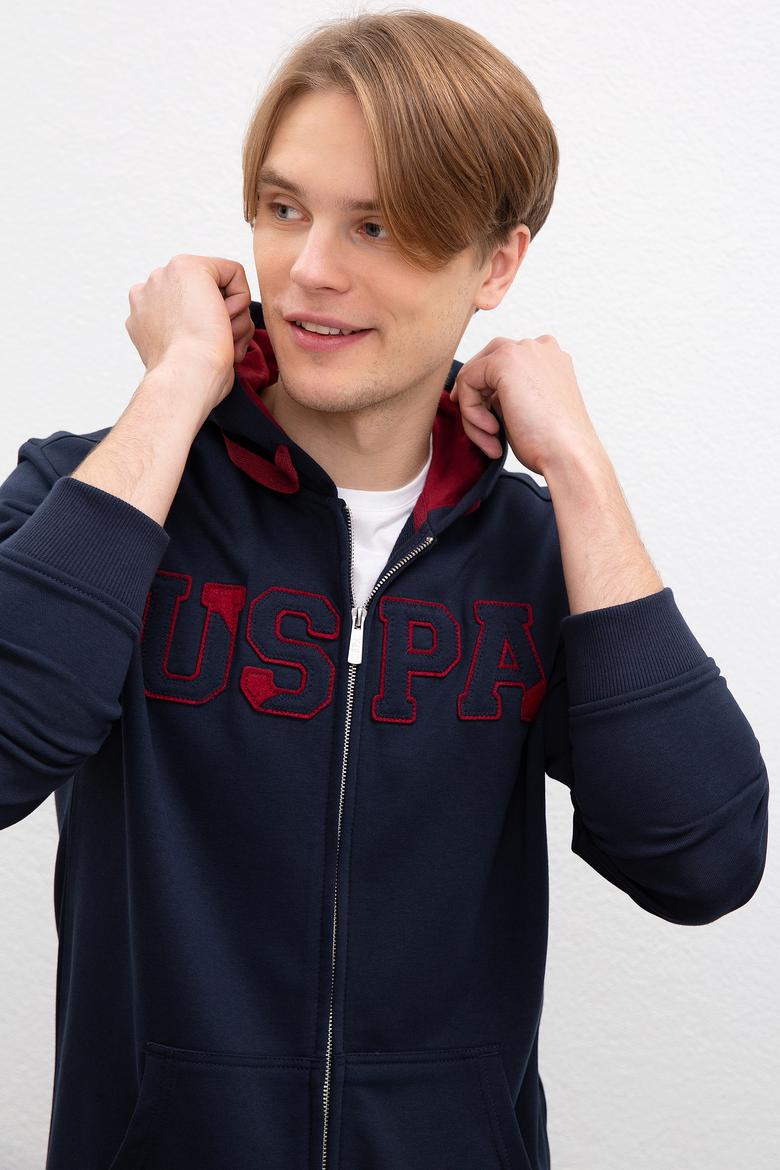 Erkek Lacivert Kapüşonlu Fermuarlı Sweatshirt