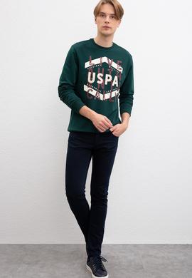 Erkek Koyu Yeşil Bisiklet Yaka Sweatshirt - 50207482019