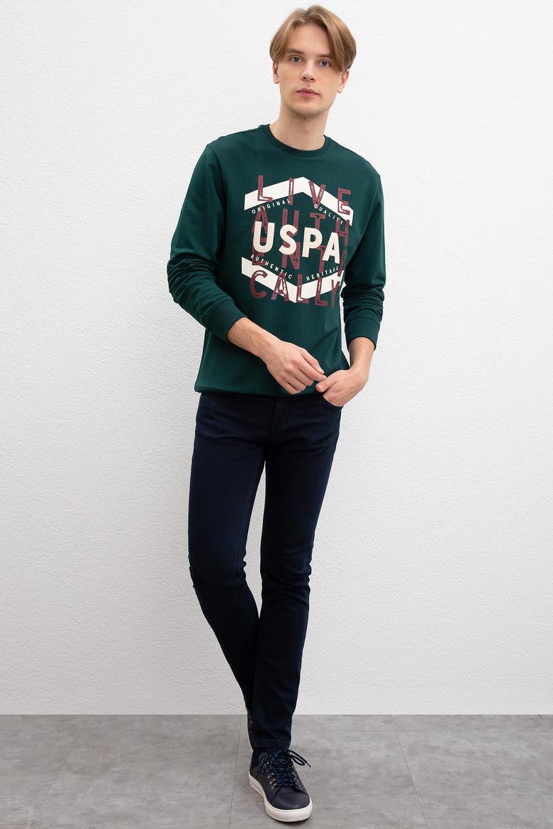 Erkek Koyu Yeşil Bisiklet Yaka Sweatshirt - 50207482019