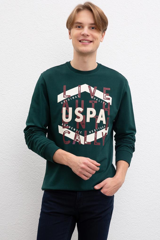 Erkek Koyu Yeşil Bisiklet Yaka Sweatshirt