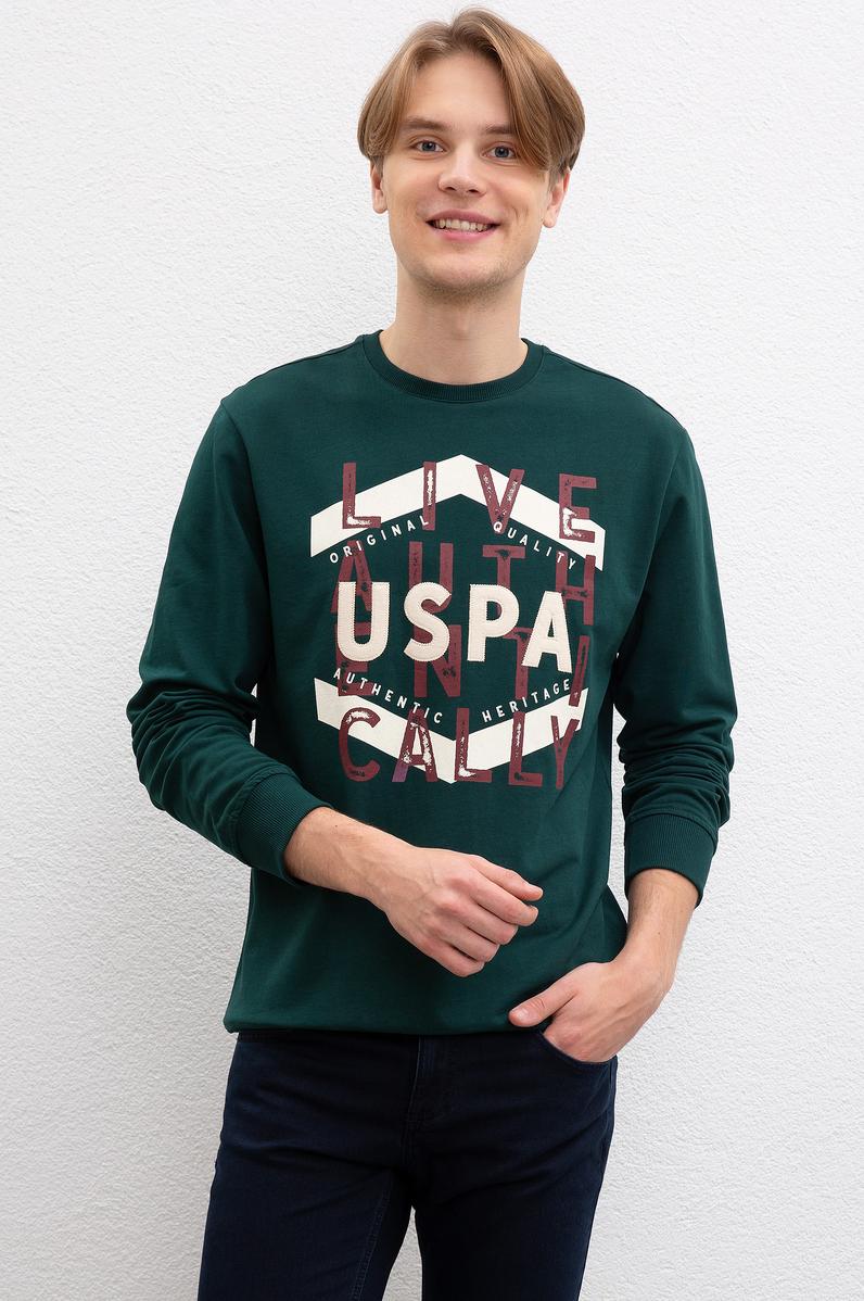 Erkek Koyu Yeşil Bisiklet Yaka Sweatshirt