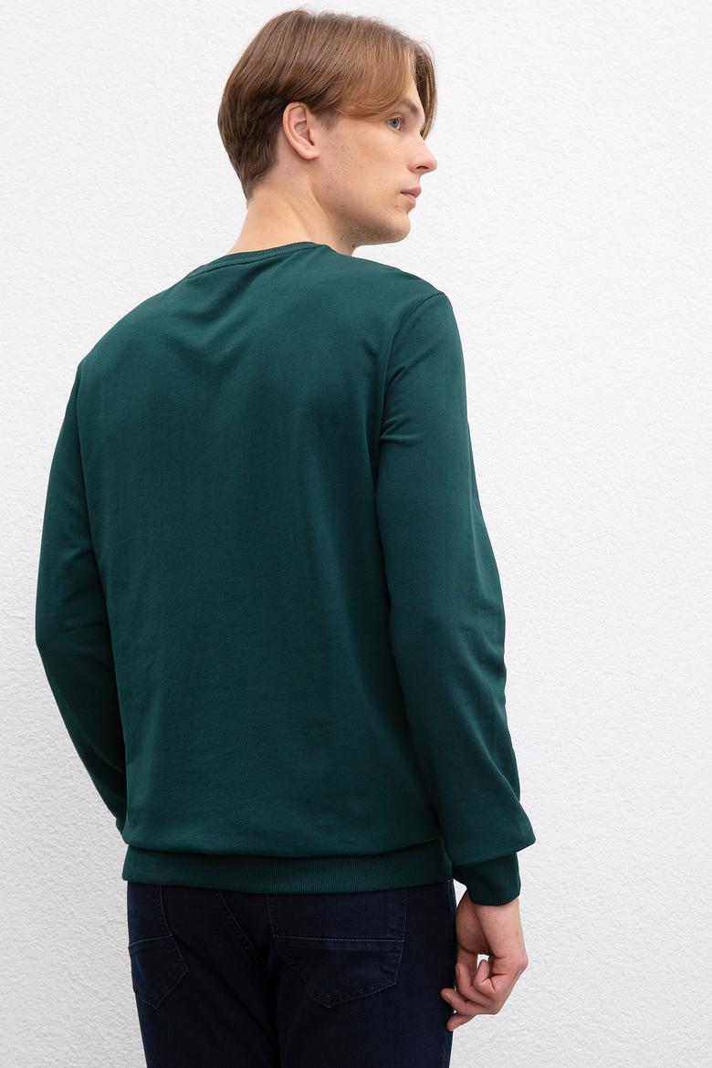 Erkek Koyu Yeşil Bisiklet Yaka Sweatshirt - 50207482019