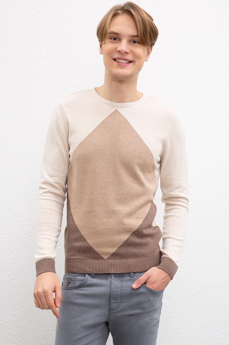 Erkek Camel Melanj Bisiklet Yaka Triko Kazak