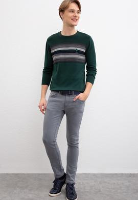 Erkek Koyu Yeşil Bisiklet Yaka Triko Kazak - 50205676015