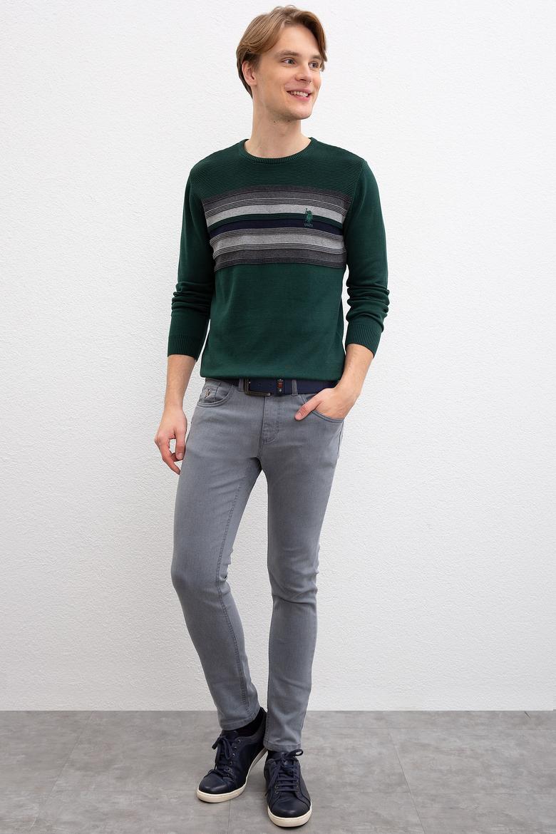 Erkek Koyu Yeşil Bisiklet Yaka Triko Kazak - 50205676015