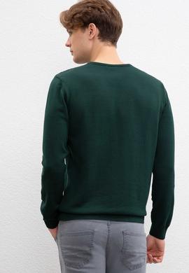 Erkek Koyu Yeşil Bisiklet Yaka Triko Kazak - 50205676015