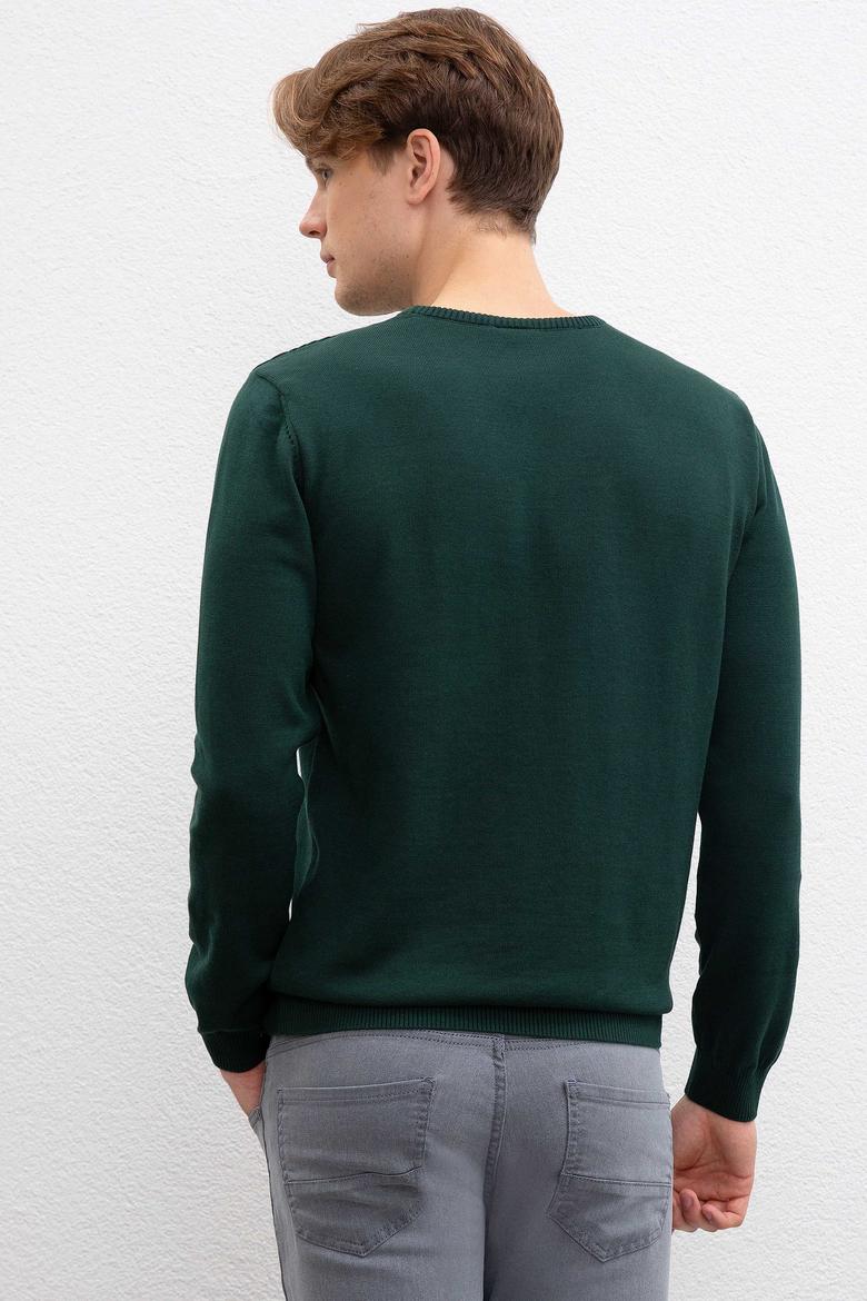 Erkek Koyu Yeşil Bisiklet Yaka Triko Kazak - 50205676015