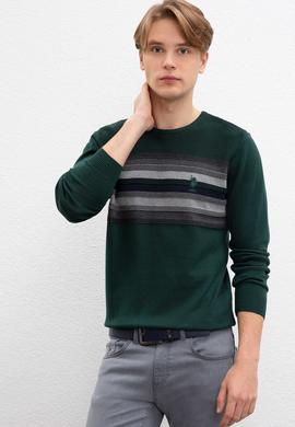 Erkek Koyu Yeşil Bisiklet Yaka Triko Kazak - 50205676015