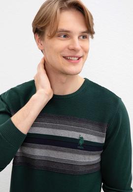 Erkek Koyu Yeşil Bisiklet Yaka Triko Kazak - 50205676015