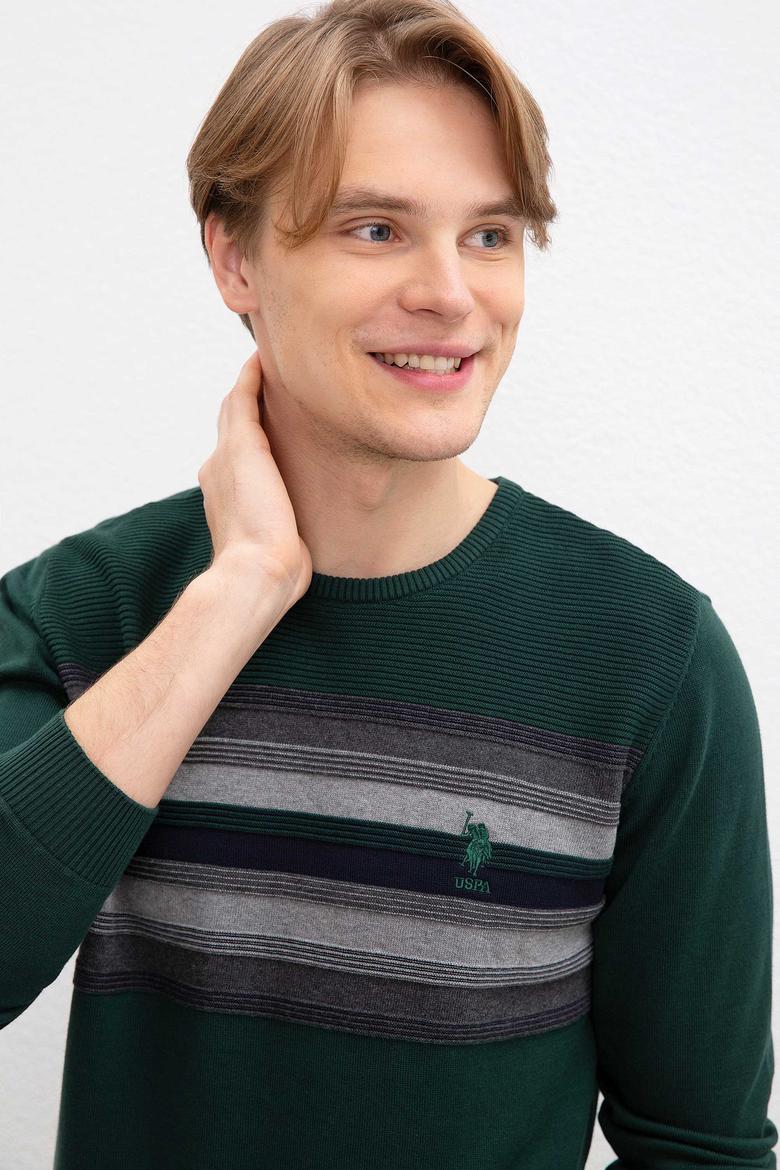 Erkek Koyu Yeşil Bisiklet Yaka Triko Kazak - 50205676015