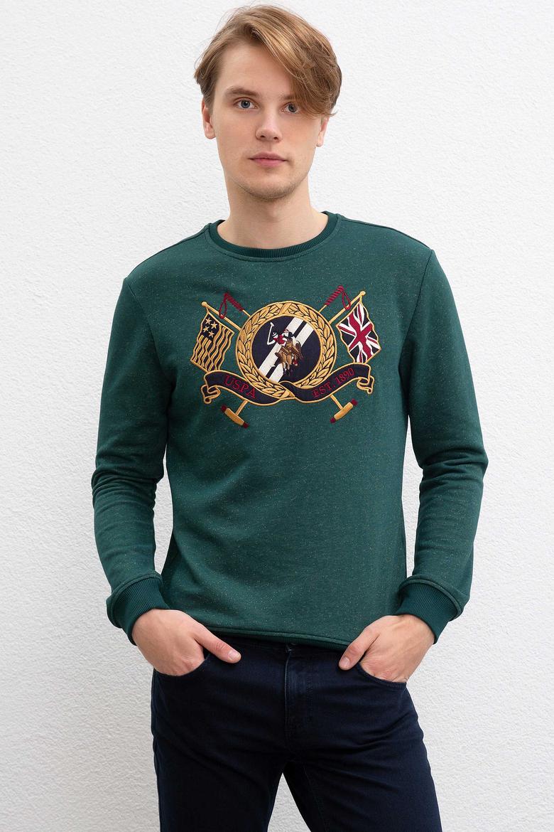 Erkek Koyu Yeşil Bisiklet Yaka Sweatshirt - 50207609013