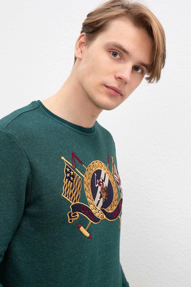 Erkek Koyu Yeşil Bisiklet Yaka Sweatshirt