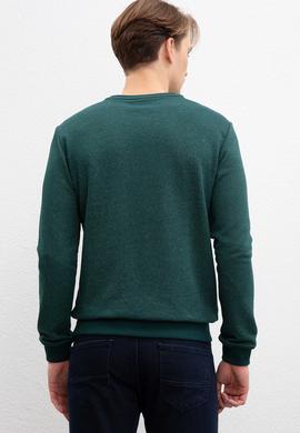Erkek Koyu Yeşil Bisiklet Yaka Sweatshirt - 50207609013