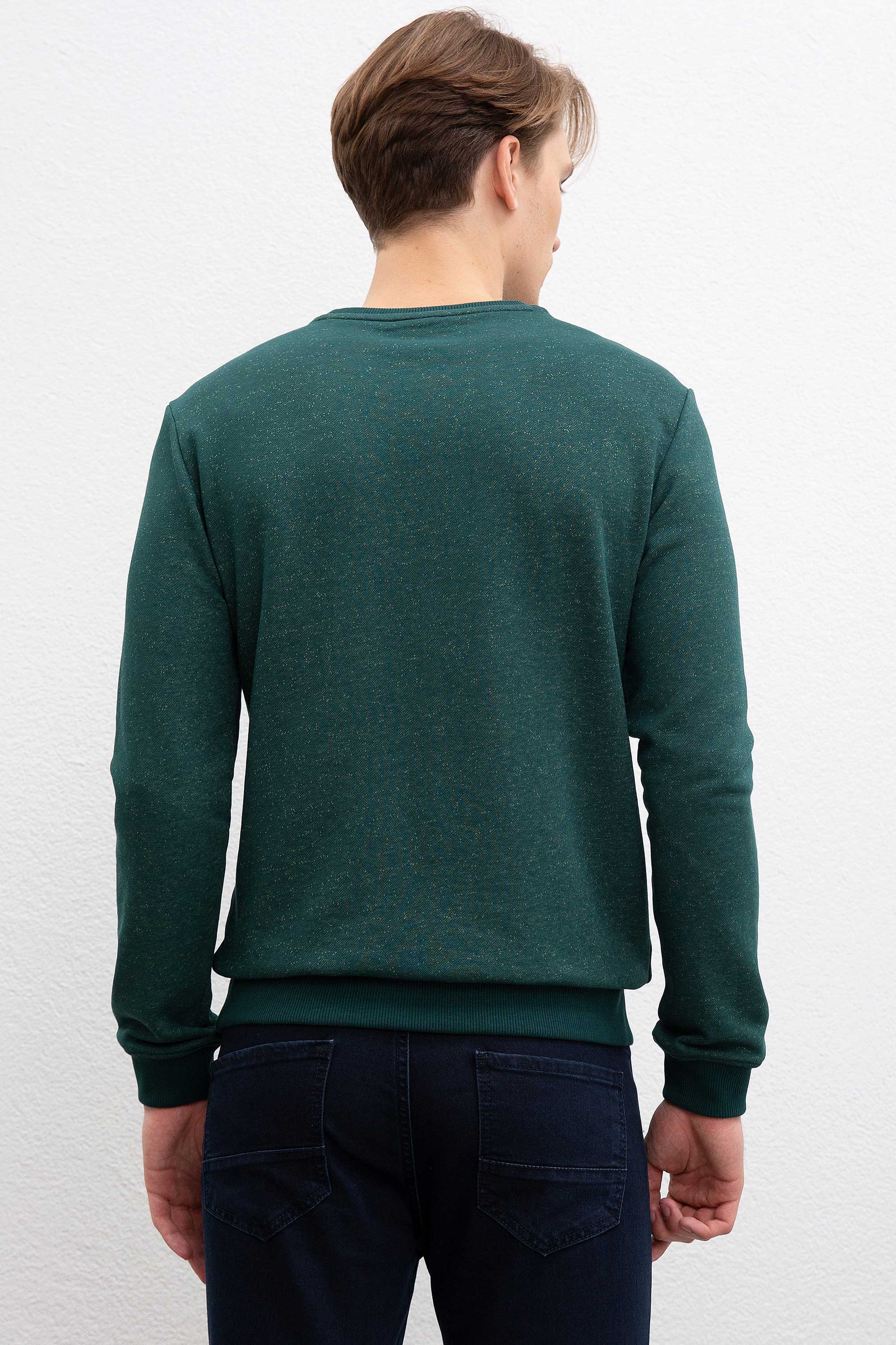 Erkek Koyu Yeşil Bisiklet Yaka Sweatshirt - Image 4