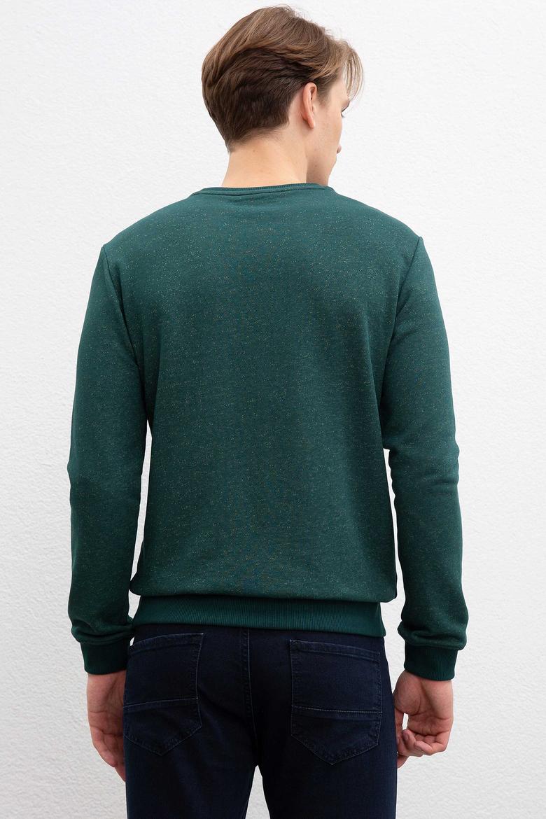 Erkek Koyu Yeşil Bisiklet Yaka Sweatshirt - 50207609013