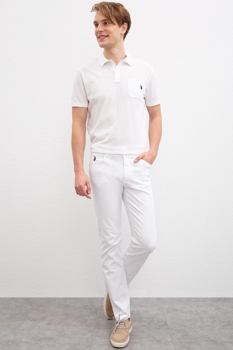 Erkek Renkli Logo 5 Cep Beyaz Chinos