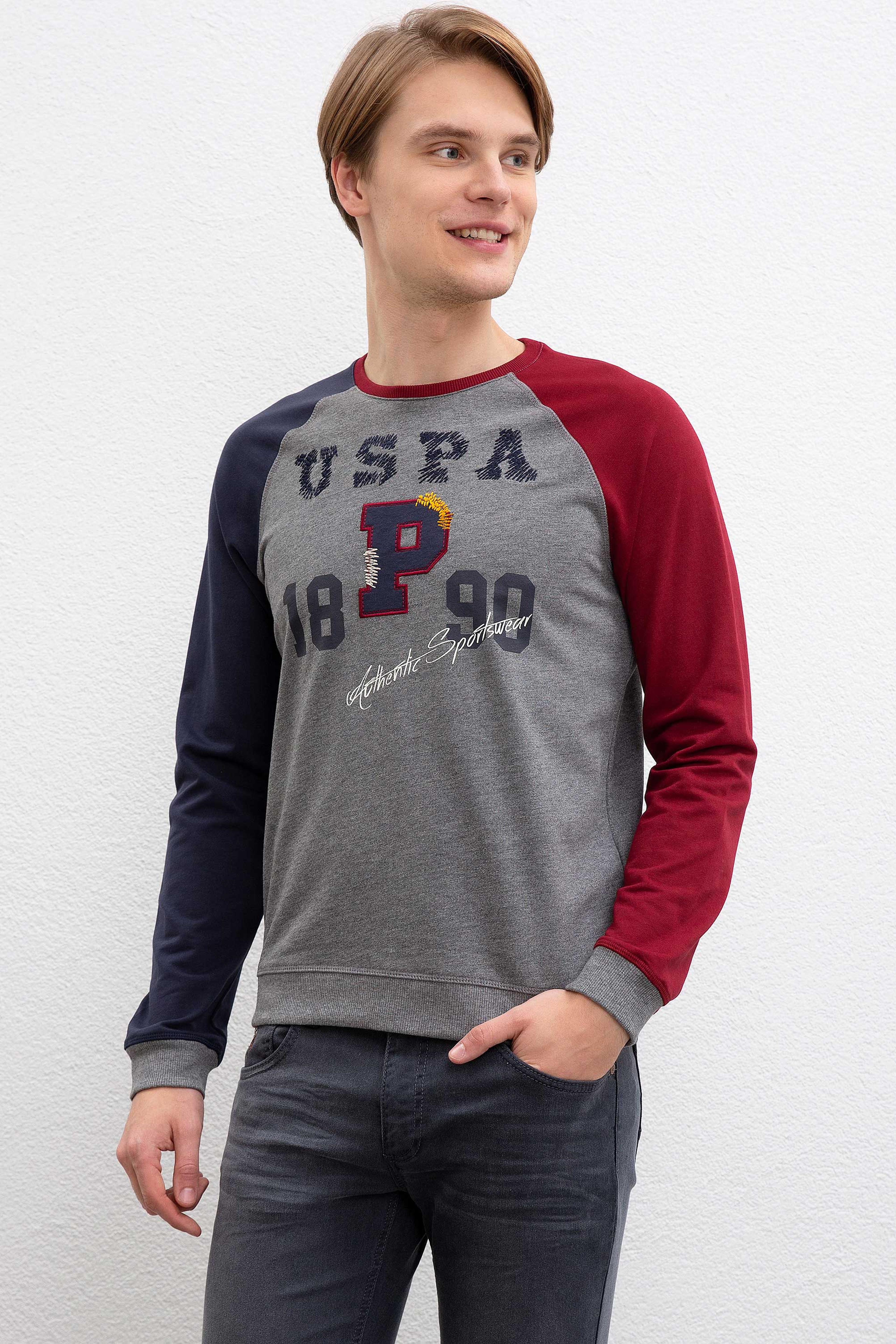 Erkek Antrasit Melanj Bisiklet Yaka Sweatshirt - Image 2