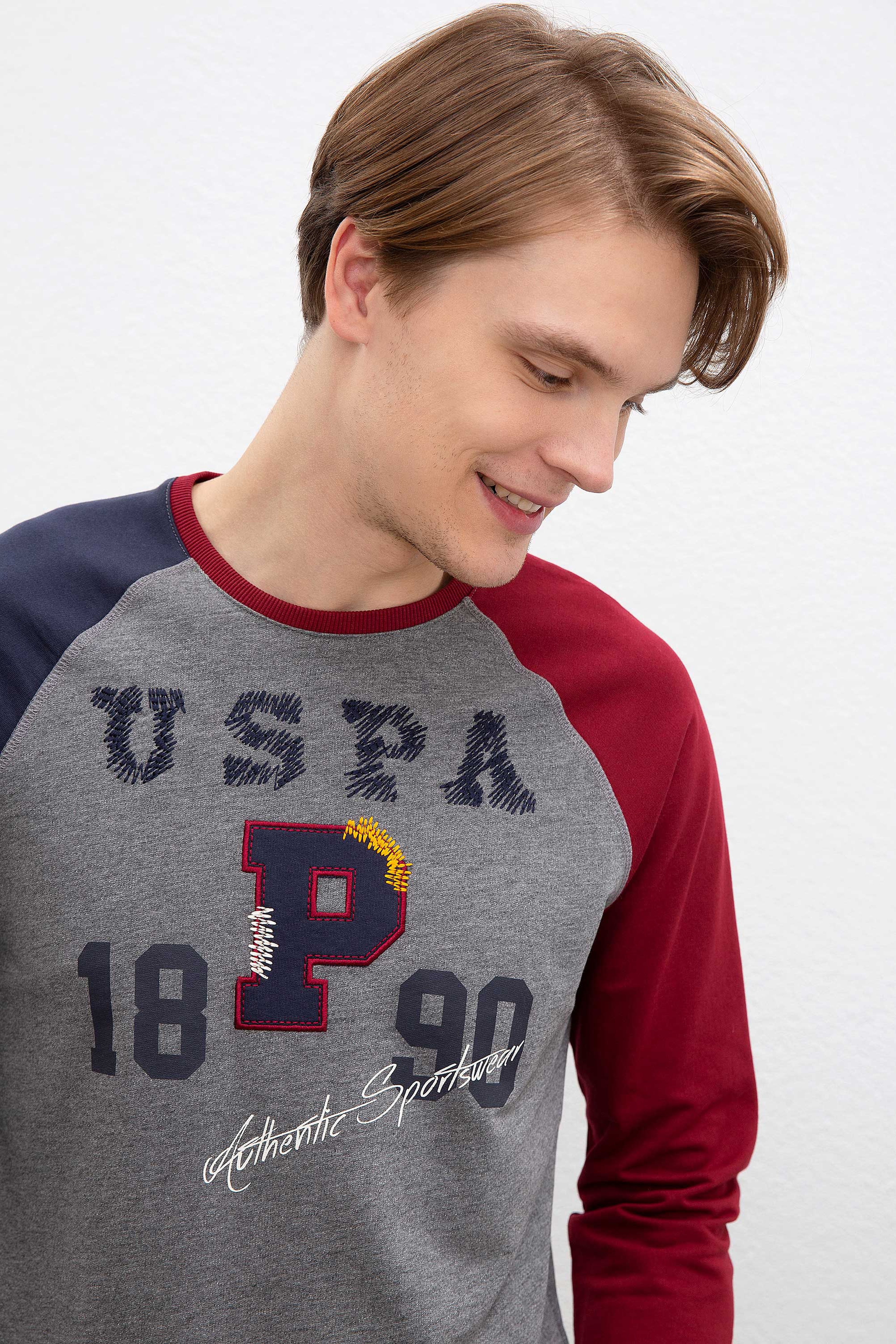 Erkek Antrasit Melanj Bisiklet Yaka Sweatshirt - Image 1