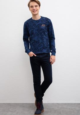 Erkek Açık Lacivert Bisiklet Yaka Sweatshirt - 50207604037