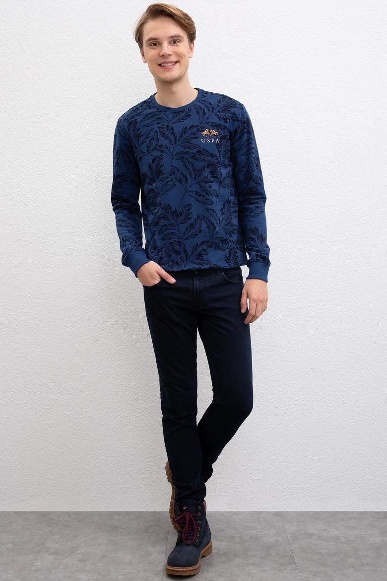 Erkek Açık Lacivert Bisiklet Yaka Sweatshirt - 50207604037