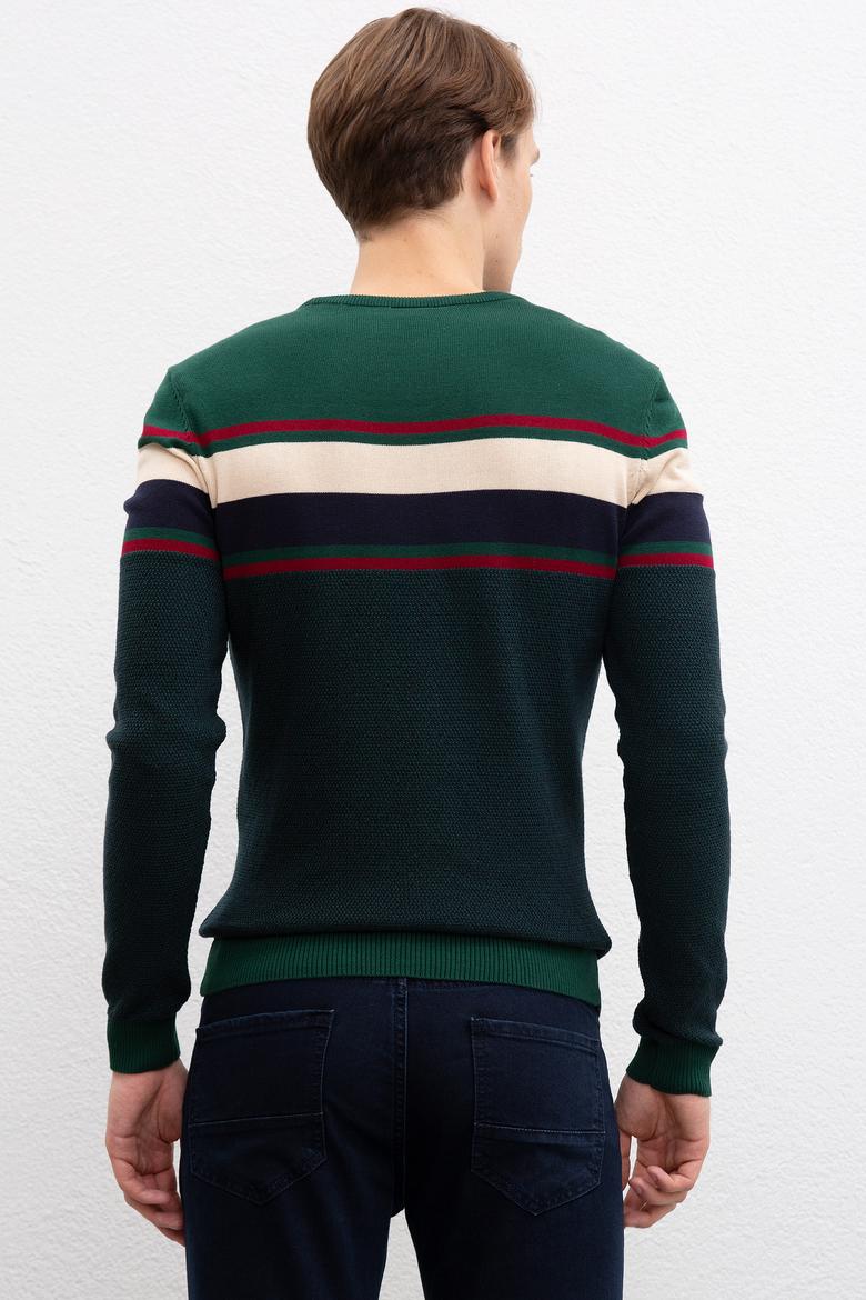 Erkek Koyu Yeşil Bisiklet Yaka Triko Kazak - 50207653014