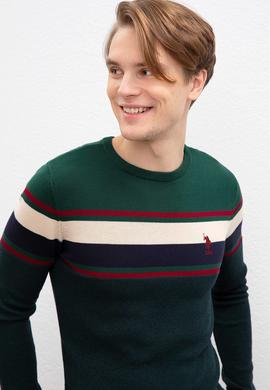 Erkek Koyu Yeşil Bisiklet Yaka Triko Kazak - 50207653014