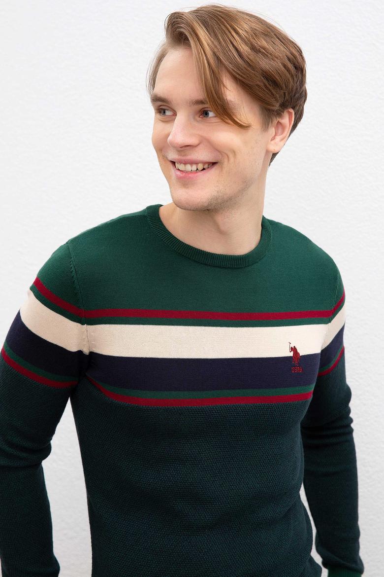 Erkek Koyu Yeşil Bisiklet Yaka Triko Kazak - 50207653014