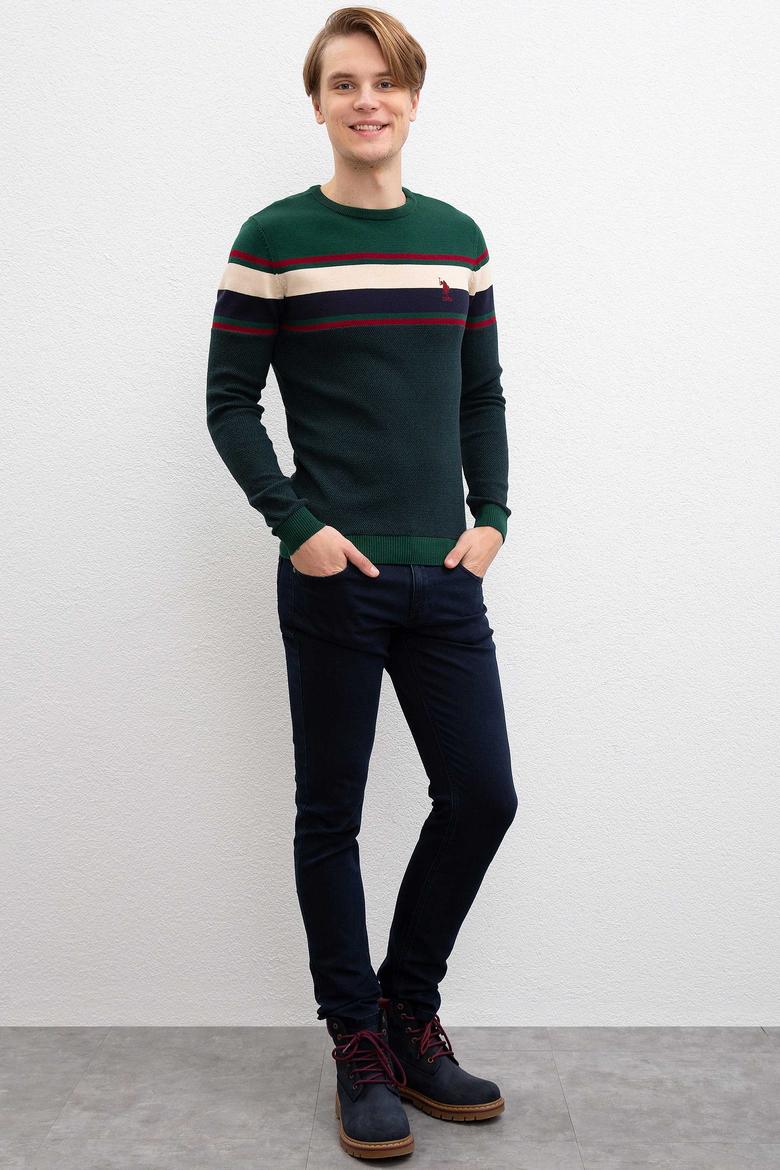 Erkek Koyu Yeşil Bisiklet Yaka Triko Kazak - 50207653014