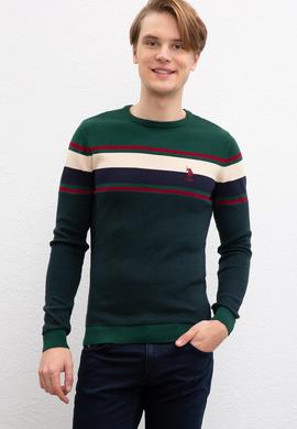 Erkek Koyu Yeşil Bisiklet Yaka Triko Kazak - 50207653014