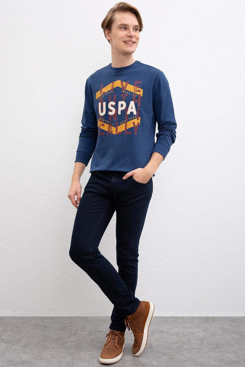 Erkek Açık Lacivert Bisiklet Yaka Sweatshirt - 50207482029