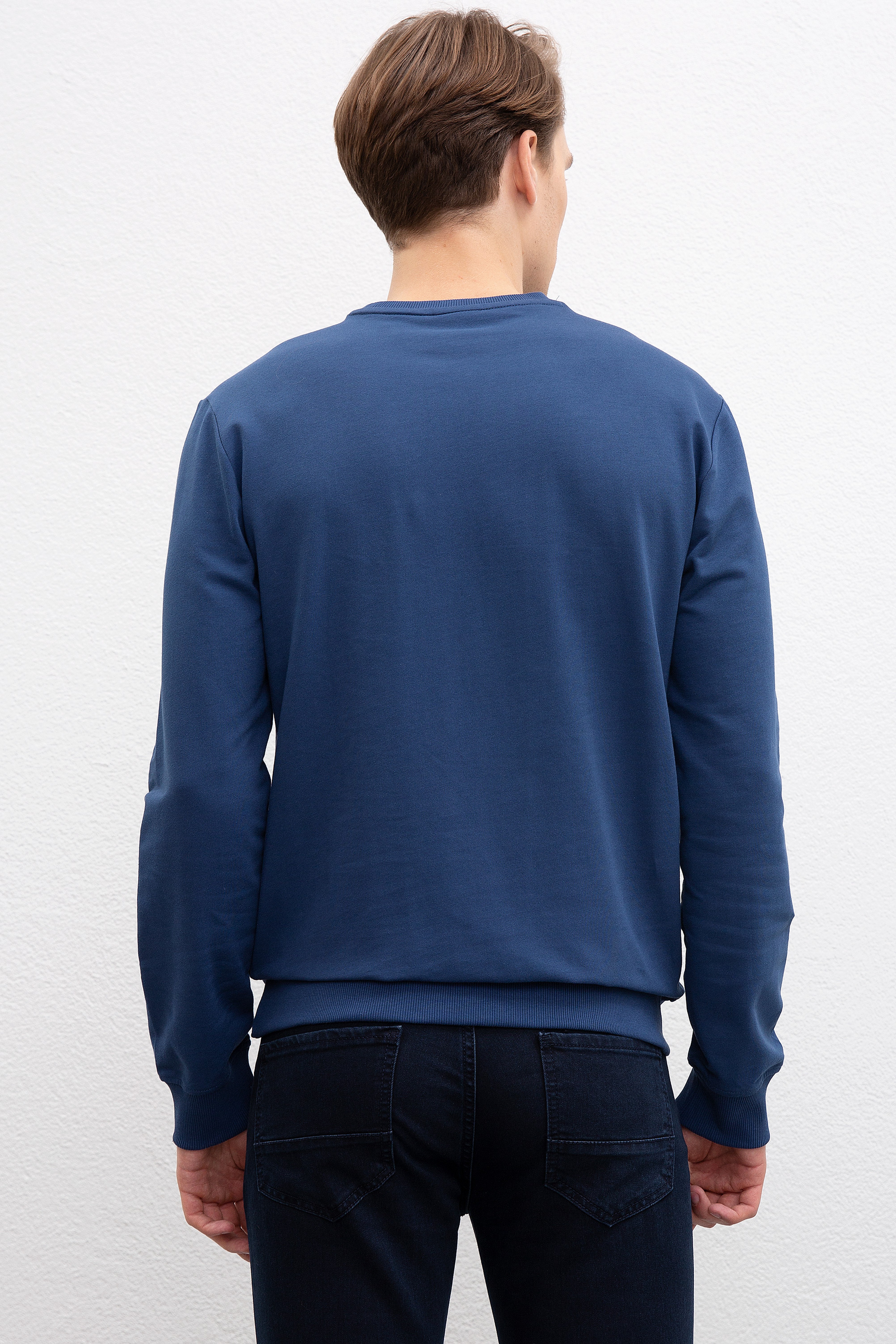 Erkek Açık Lacivert Bisiklet Yaka Sweatshirt - Image 3