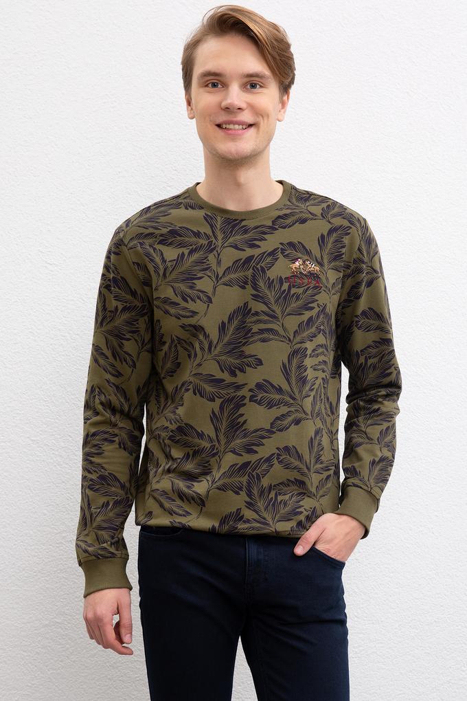 Erkek Koyu Haki Bisiklet Yaka Sweatshirt