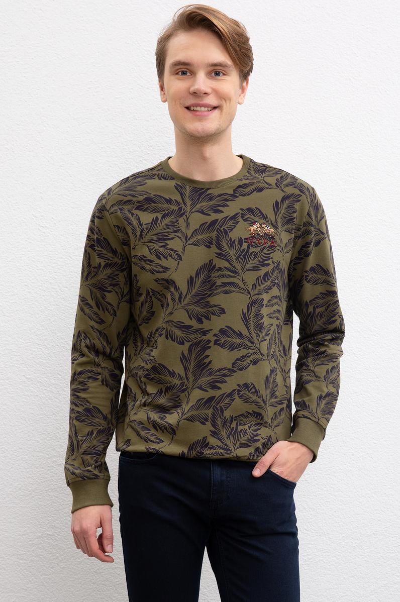 Erkek Koyu Haki Bisiklet Yaka Sweatshirt
