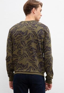 Erkek Koyu Haki Bisiklet Yaka Sweatshirt - 50207604011